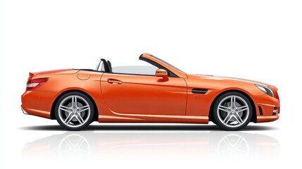 Obraz premium A bright orange convertible sports car with a sunroof. The car is parked on a white background