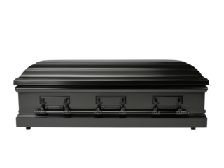 Black Metal Casket with Silver Handles isolated on a transparent background