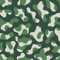 Naklejka premium Modern abstract camouflage pattern in natural green shades. Organic shapes and smooth curves create a stylish nature-inspired design. Perfect for fashion, textile, packaging, wallpapers, and eco brand