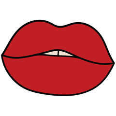 Hand-drawn cartoon red female lips on a white background.