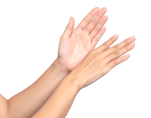 Two human hands clapping together in applause gesture isolated on transparent background