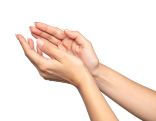 Two open human hands held together in a cupping gesture isolated on transparent background