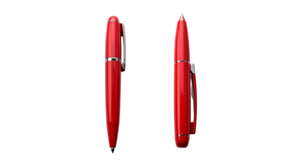 Two Red Pens in Different Writing Styles, isolated on transparent background