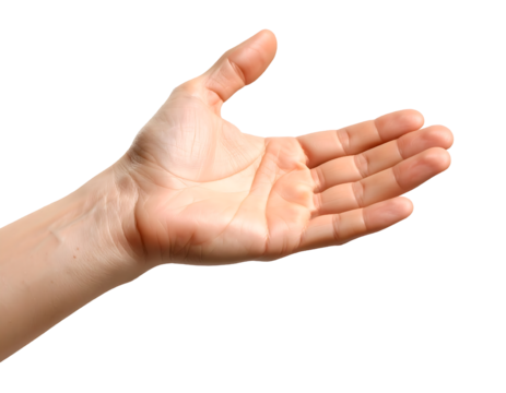Open human hand gesture offering or receiving something isolated on transparent background - Powered by Adobe