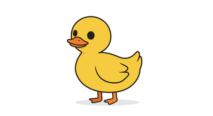 Fototapeta premium Cartoon Yellow Duckling with Orange Beak and Black Outline.