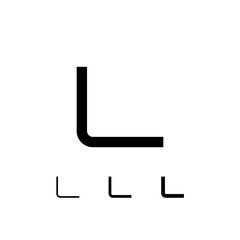 Technical letter L, digital cyber alphabet font, including set of three different thicknesses of the trendy modern letter (regular, medium, bold), vector illustration 10EPS