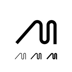 Technical letter M, digital cyber alphabet font, including set of three different thicknesses of the trendy modern letter (regular, medium, bold), vector illustration 10EPS