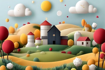 Colorful 3d farm landscape whimsical environment illustration vibrant nature aesthetic viewpoint