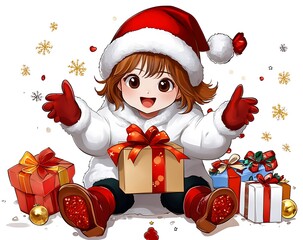 Festive celebration with a joyful child christmas setting cartoon art indoor cheerful vibe