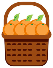 Basket icon filled with fresh oranges vector, symbol of fruit picking, organic farming, or market produce.