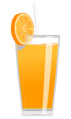 Tall glass icon with straw and orange slice vector, refreshing fruit drink or summer beverage illustration.