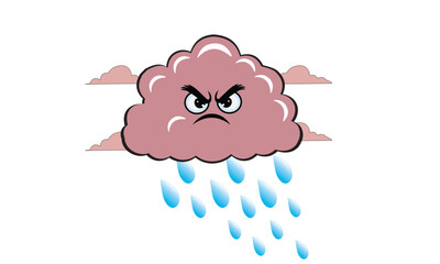 Cute weather cloud cartoon icons with sun and rain, adorable kawaii expressions, funny faces, emotional moods, children illustration, forecast design