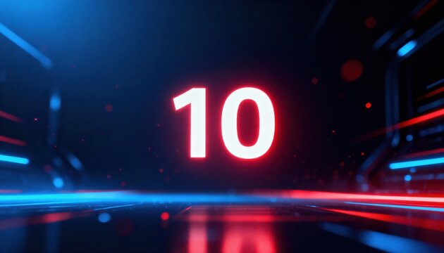 Digital Countdown: A striking digital display showcases the number 10 in a vibrant, futuristic setting. The image pulsates with the energy of anticipation. - Powered by Adobe
