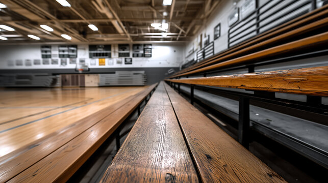 Empty school bleachers in gymnasium, Concept of sports seating
 - Powered by Adobe