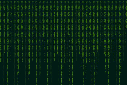 Matrix binary code 0 and 1 numbers. Tech hacker concept. Futuristic Falling digits on dark backdrop. Running random numbers. 