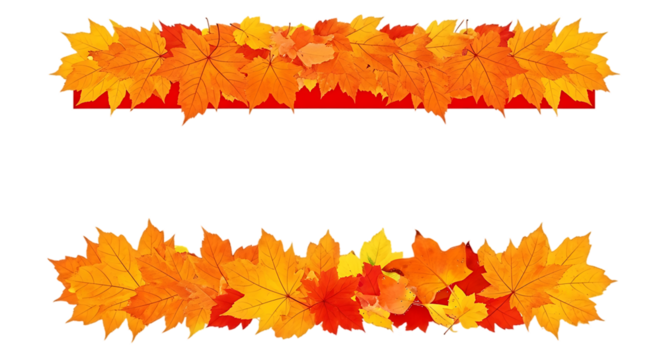 Decorative autumn leaf borders featuring vibrant orange and yellow maple leaves on a black background