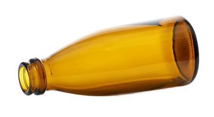 Antique amber glass bottle lying down isolated on a black background with a simple design