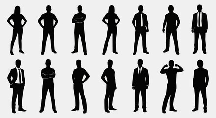 Diverse Group of People Silhouettes Standing in Various Poses.
