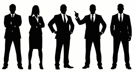 Silhouettes of business professionals standing together in a line.