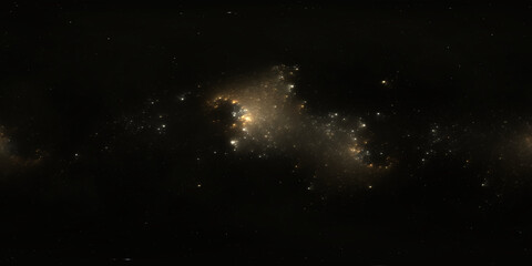 360 degree space nebula. Giant interstellar cloud with stars, equirectangular projection, environment map. Spherical panorama. 3D rendering, Fractal image
