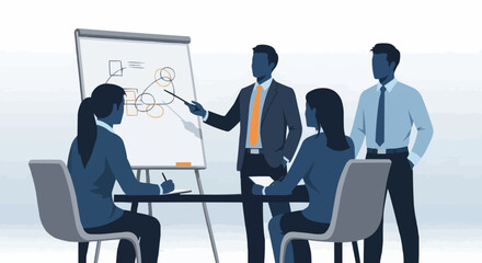 Business meeting presentation with diverse team collaborating effectively.