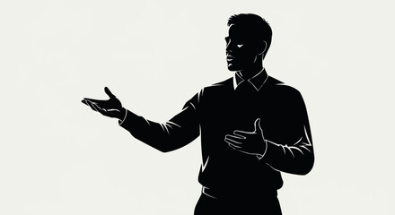 Silhouette of a Man Gesturing with Hands in a Presentation.