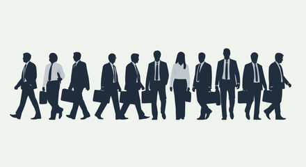 Silhouettes of diverse business people walking in a line.