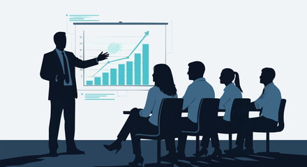 Business professional presenting financial data to colleagues.