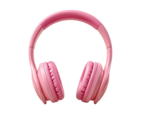Cute pastel pink wireless headphones for modern lifestyle. Stylish audio accessory for listening to music and podcasts. Isolated clipart object representing fun and entertainment