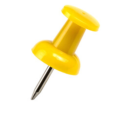 Close-up shot of a bright yellow pushpin, with a reflective metal pin against a black backdrop
