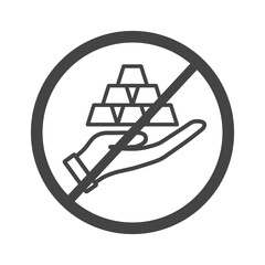 Forbidden sign with six gold bars in hand icon