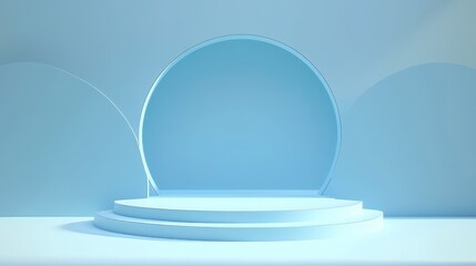 Minimalist Blue Product Display Podium with Circular Backdrop.