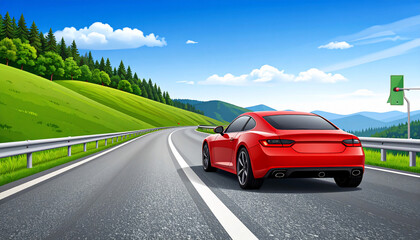 Fototapeta premium Red Sports Car on Scenic Road