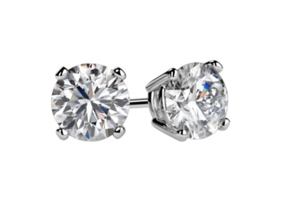 White Gold Round Cut Diamond Stud Earrings isolated on a transparent background