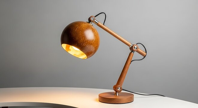 Wooden desk lamp with adjustable arm and globe shade