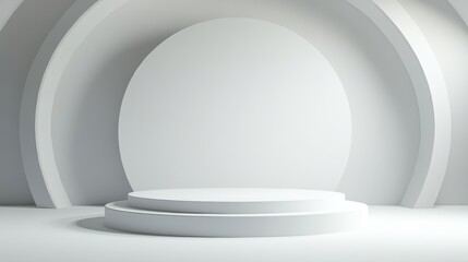 Minimalist White Podium with Abstract Architectural Background for Product Display.
