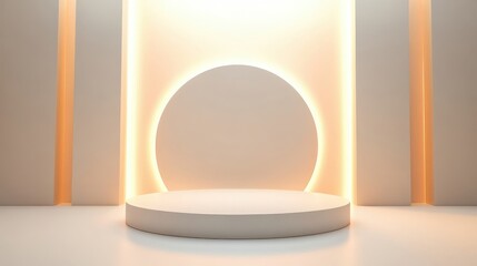 Elegant Product Display Stage with Warm Backlit Circle.