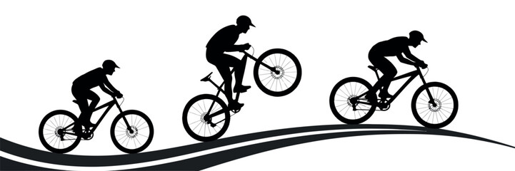 Fototapeta premium Silhouette of a Cyclist Performing Tricks on a Mountain Bike Dynamic Action Shot with Graphic Elements