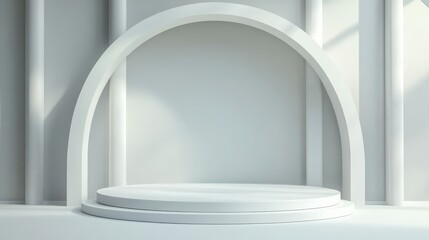Elegant White Podium with Arch and Pillars for Product Display.