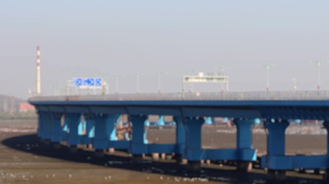 Bokeh view of Atal Setu Bridge, Mumbai, India. Blurred background footage.