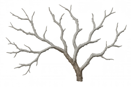 Dead tree branch structure standing, dry brown trunk with gray leafless branches showing winter season, transparent background - Powered by Adobe