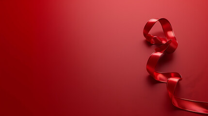 Red ribbon on red background. Valentine's Day concept. 3D rendering