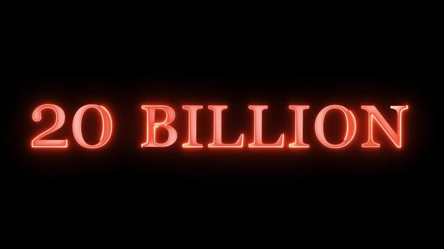 Neon 20 billion text icon animation. Neon effects text animation on black background.