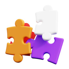 Three Dimensional Puzzle Pieces In Orange Purple And White Interlocking Together With A Transparent Background Representing Connection And Problem Solving