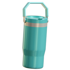 Obraz premium Turquoise Insulated Tumbler With Silver Band and Light Blue Handle On Transparent Background For Cold Drinks And Hydration On The Go