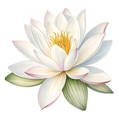 Fototapeta premium White water lily or lotus isolated on white background,lake, water, landscape, sky, nature, reflection, lotus, flower, lily, waterlily, plant, pink, pond, beauty, flora, bloom, aquatic, summer, white,