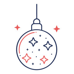 Festive Christmas ornament with stars and sparkles, a simple line art illustration for holiday decoration