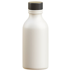 Opaque White Plastic Bottle With Black Ribbed Cap and Transparent Background Simple Minimalist Product Shot