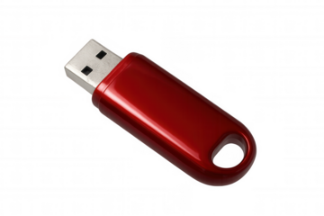 Portable red usb flash drive displaying digital data storage and memory technology with a sleek design