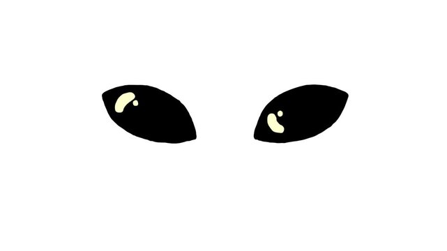 Eyes turn into black alien-like eyes of humanoid alien animation. Hand drawn flat doodle moving eyes emoji. Facial expression. Black outline, line art style frame by frame transform. Alpha channel